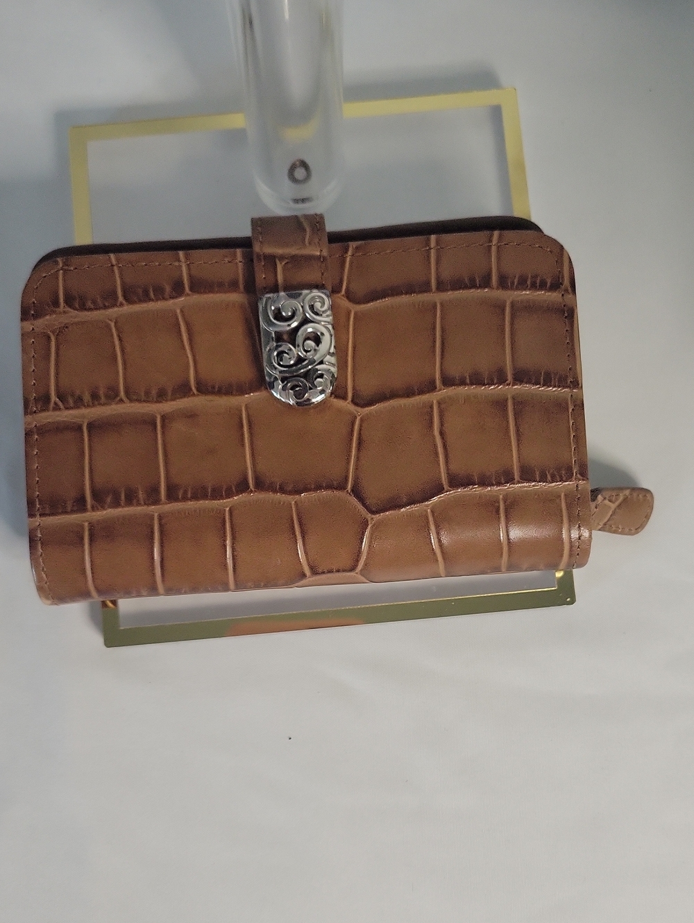 Brighton Croc-Embossed Brown Women's Wallet with Decorative Silver Clasp